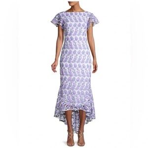 Shoshanna Genoveva Feliz Floral Lace High-Low Midi Dress - Purple/Blue